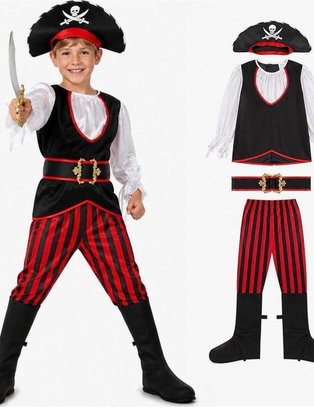 Kids Pirate 4pc Costume - Black & Red Striped Outfit